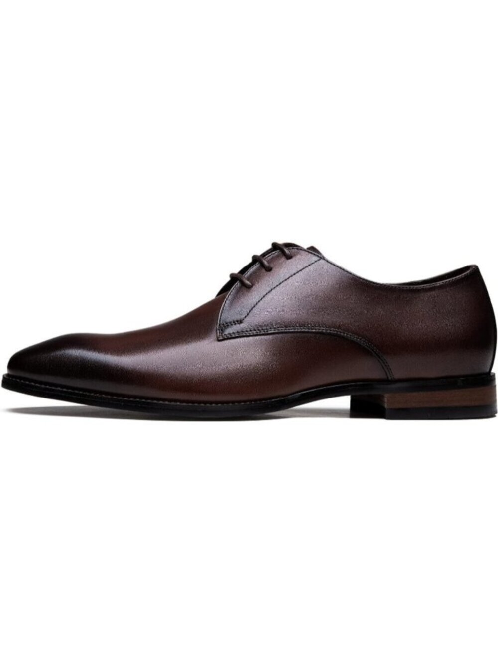 Men's Dark Brown Solid Leather Lace Up Formal Business Derby Brogue Oxford Shoes